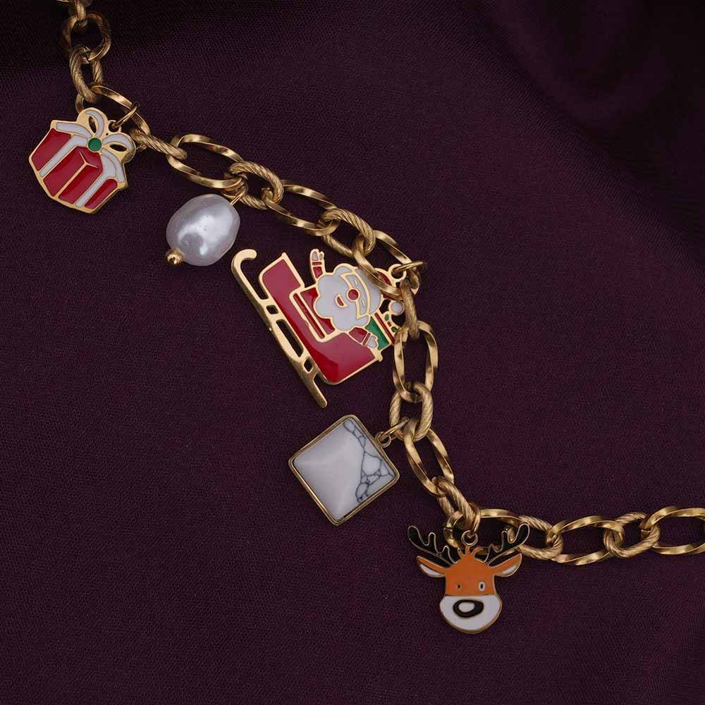Palmonas Christmas Santa Claus Charm Bracelet For Womens - Waterproof & Anti-Tarnish : PMWSSBR232-G