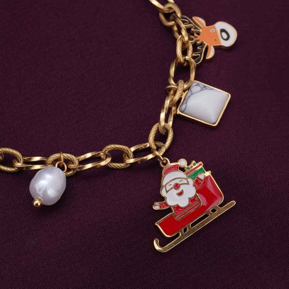 Palmonas Christmas Santa Claus Charm Bracelet For Womens - Waterproof & Anti-Tarnish : PMWSSBR232-G