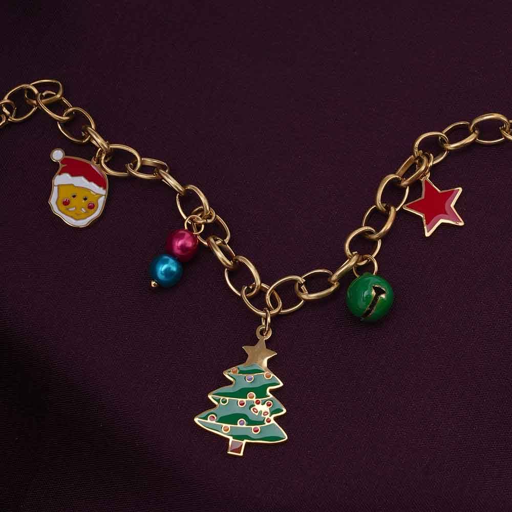Palmonas Christmas Charm Golden Bracelet For Womens - Waterproof & Anti-Tarnish : PMWSSBR233-G