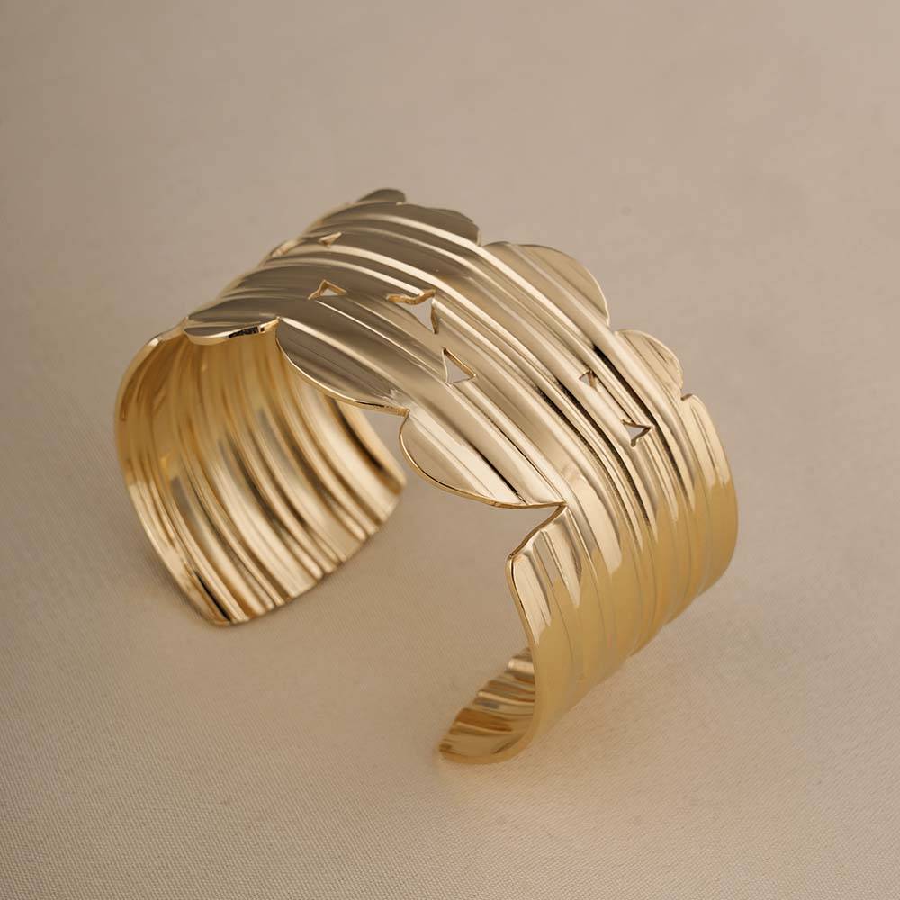 Palmonas Gold Statement Cuff Bracelet For Womens - Waterproof & Anti-Tarnish : PMWSSBR294-G