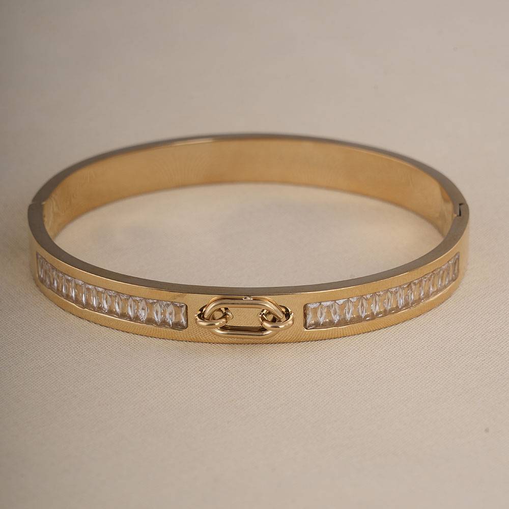 Palmonas Gold Hinged Bangle Bracelet For Womens - Waterproof & Anti-Tarnish : PMWSSBR297-G