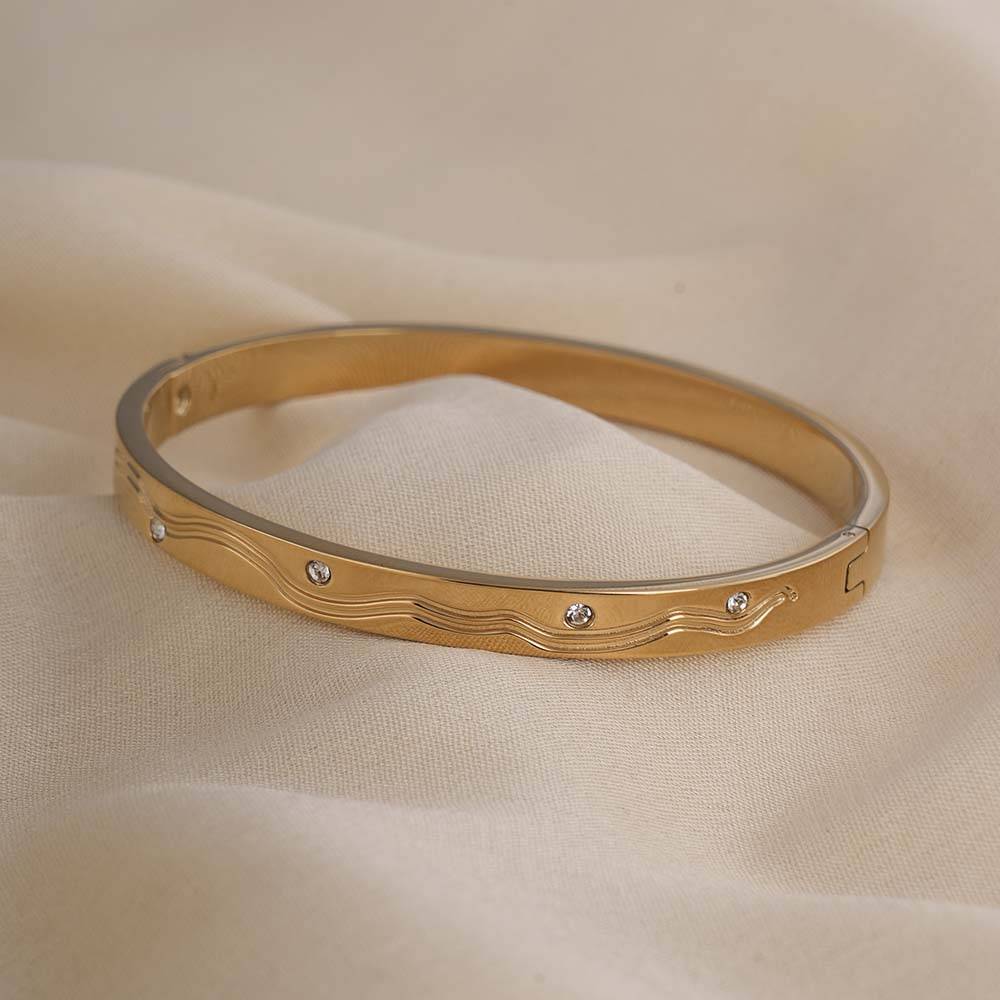 Palmonas Stone Accented Gold Bangle Bracelet For Womens - Waterproof & Anti-Tarnish : PMWSSBR299-G