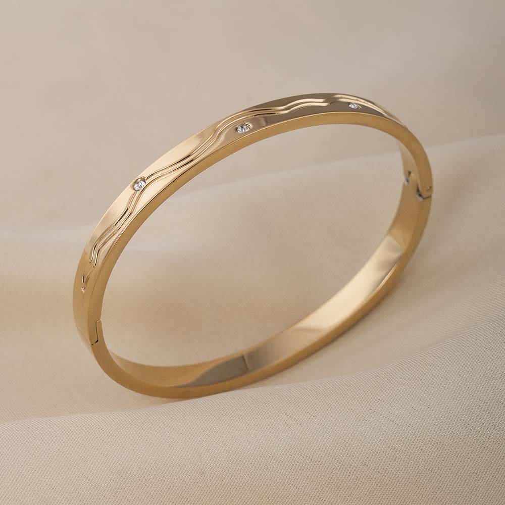 Palmonas Stone Accented Gold Bangle Bracelet For Womens - Waterproof & Anti-Tarnish : PMWSSBR299-G