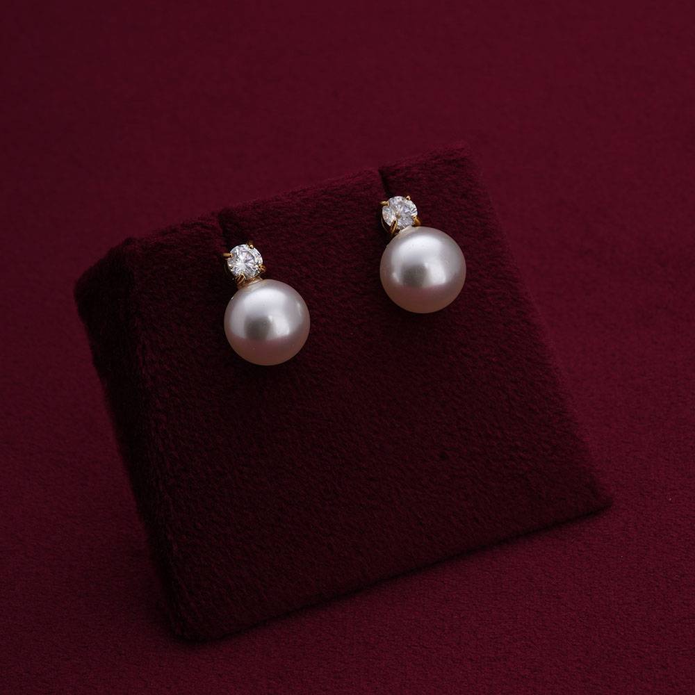 Palmonas Pearl Inlaid With White Zircon Stud Earrings For Womens - Waterproof & Anti-Tarnish : PMWSSER239-G