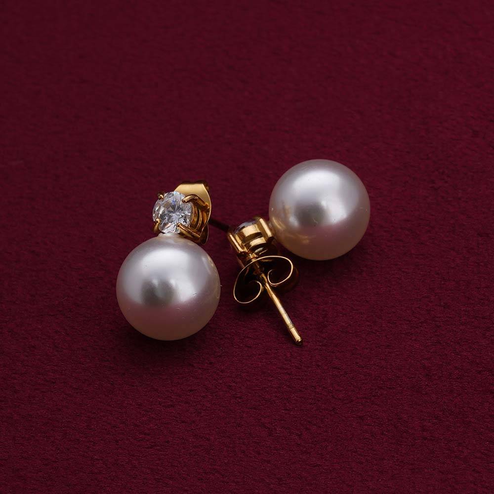 Palmonas Pearl Inlaid With White Zircon Stud Earrings For Womens - Waterproof & Anti-Tarnish : PMWSSER239-G