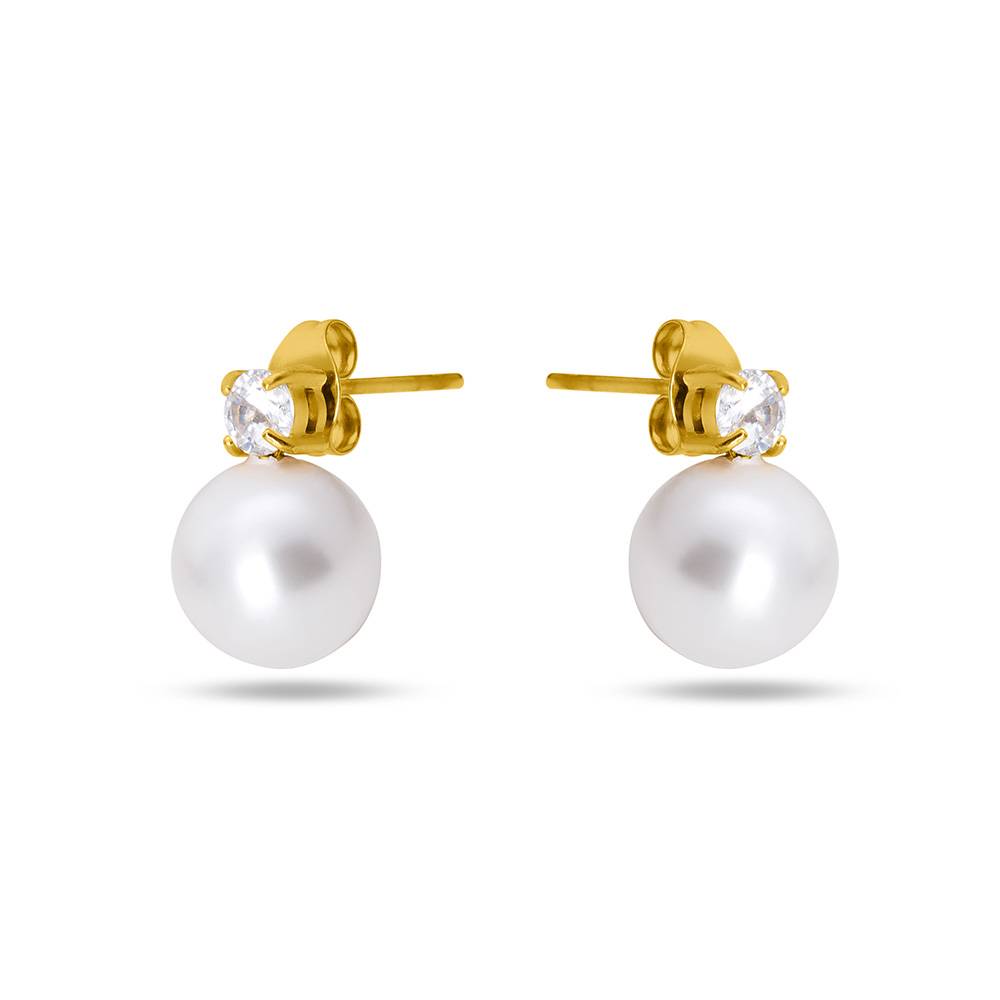 Palmonas Pearl Inlaid With White Zircon Stud Earrings For Womens - Waterproof & Anti-Tarnish : PMWSSER239-G