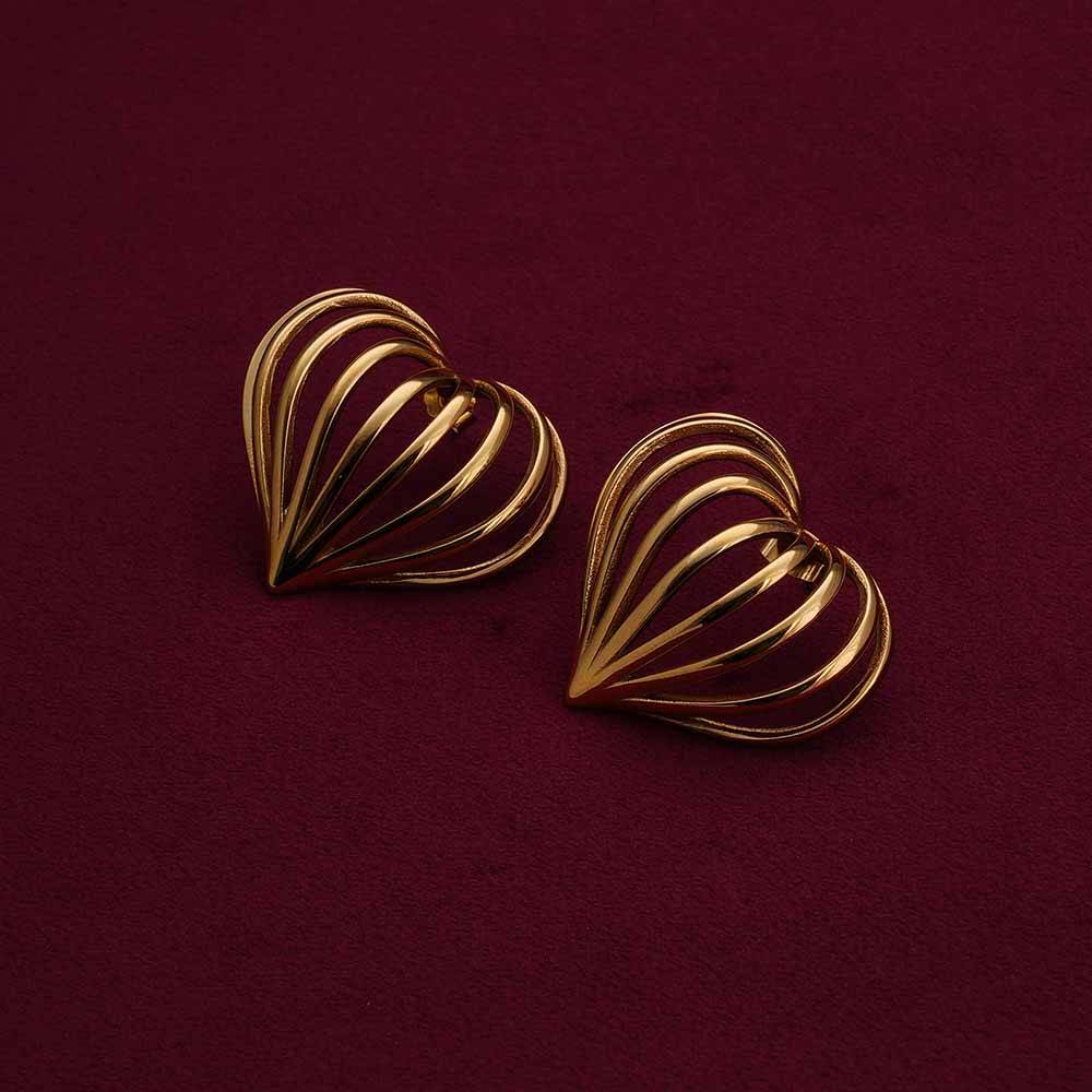 Palmonas Simple Love Shaped Hollow Lines Stud Earrings For Womens - Waterproof & Anti-Tarnish : PMWSSER250-G