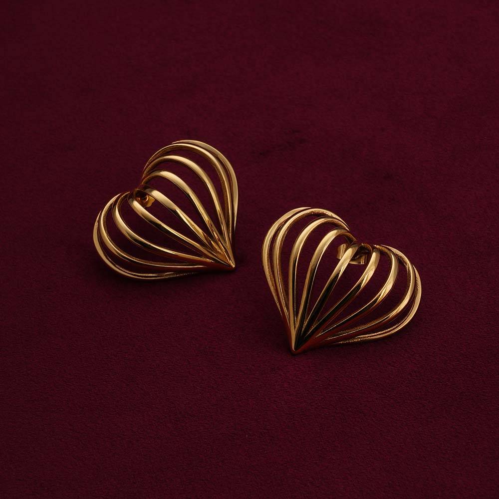 Palmonas Simple Love Shaped Hollow Lines Stud Earrings For Womens - Waterproof & Anti-Tarnish : PMWSSER250-G