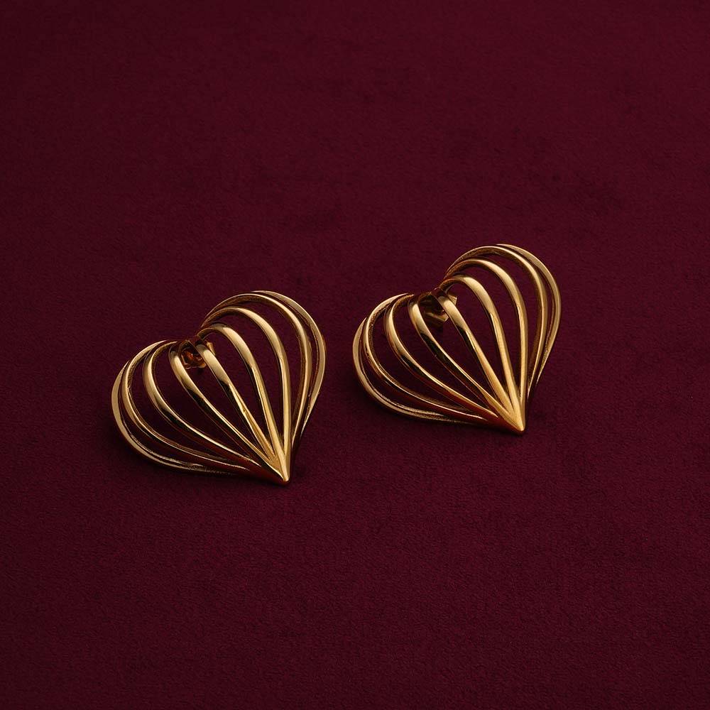 Palmonas Simple Love Shaped Hollow Lines Stud Earrings For Womens - Waterproof & Anti-Tarnish : PMWSSER250-G