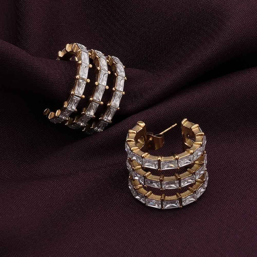 Palmonas Golden Stripes Stone Stud Earrings For Womens - Waterproof & Anti-Tarnish : PMWSSER251-G