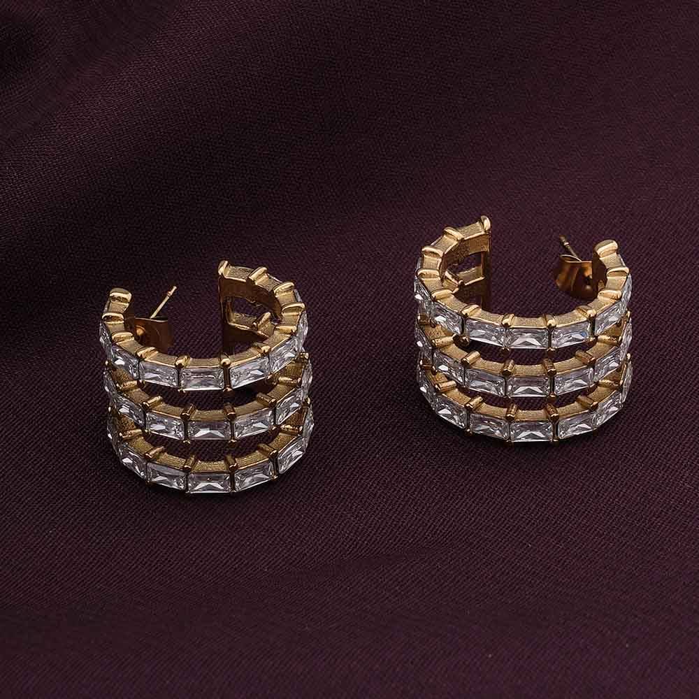 Palmonas Golden Stripes Stone Stud Earrings For Womens - Waterproof & Anti-Tarnish : PMWSSER251-G