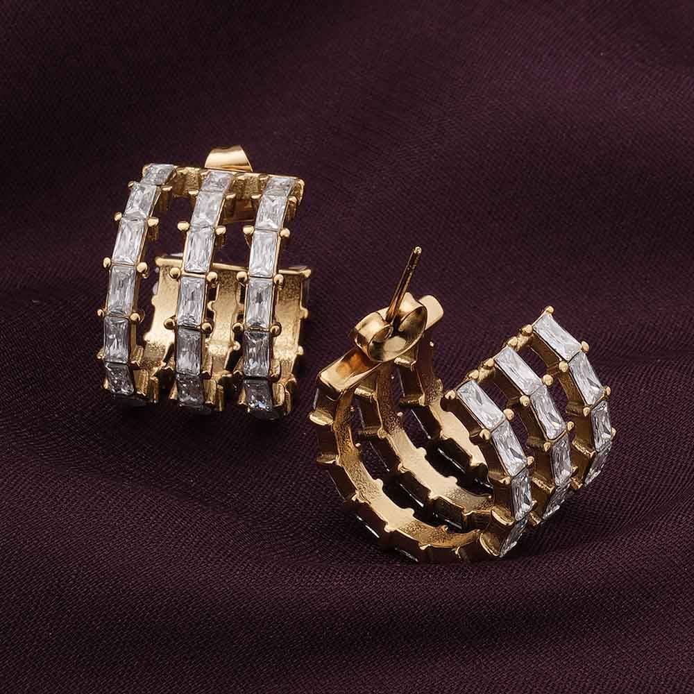 Palmonas Golden Stripes Stone Stud Earrings For Womens - Waterproof & Anti-Tarnish : PMWSSER251-G