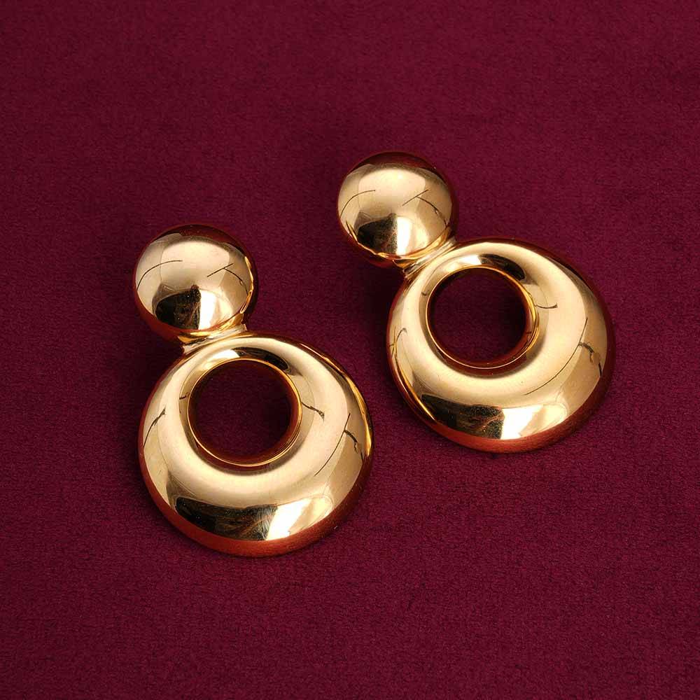Palmonas Golden Circle Delights Drop Earrings For Womens - Waterproof & Anti-Tarnish : PMWSSER281-G