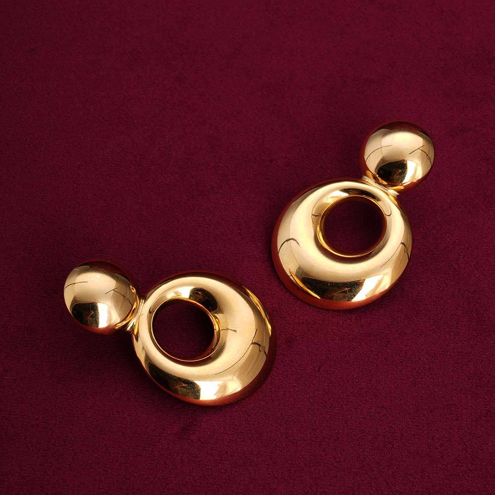 Palmonas Golden Circle Delights Drop Earrings For Womens - Waterproof & Anti-Tarnish : PMWSSER281-G