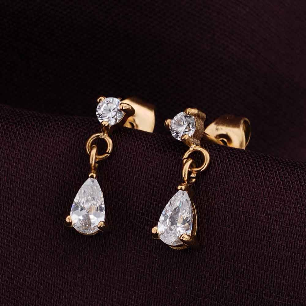 Palmonas Golden Dewdrops Stud Earrings For Womens - Waterproof & Anti-Tarnish : PMWSSER299-G