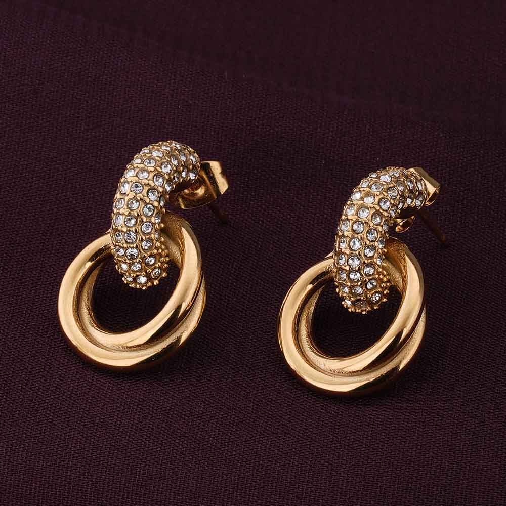 Palmonas Urban Egde Gold Stud Earrings For Womens - Waterproof & Anti-Tarnish : PMWSSER300-G