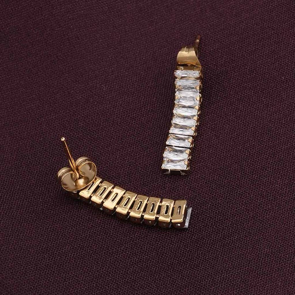 Palmonas Baguette Tennis Drop Earrings For Womens - Waterproof & Anti-Tarnish : PMWSSER305-G