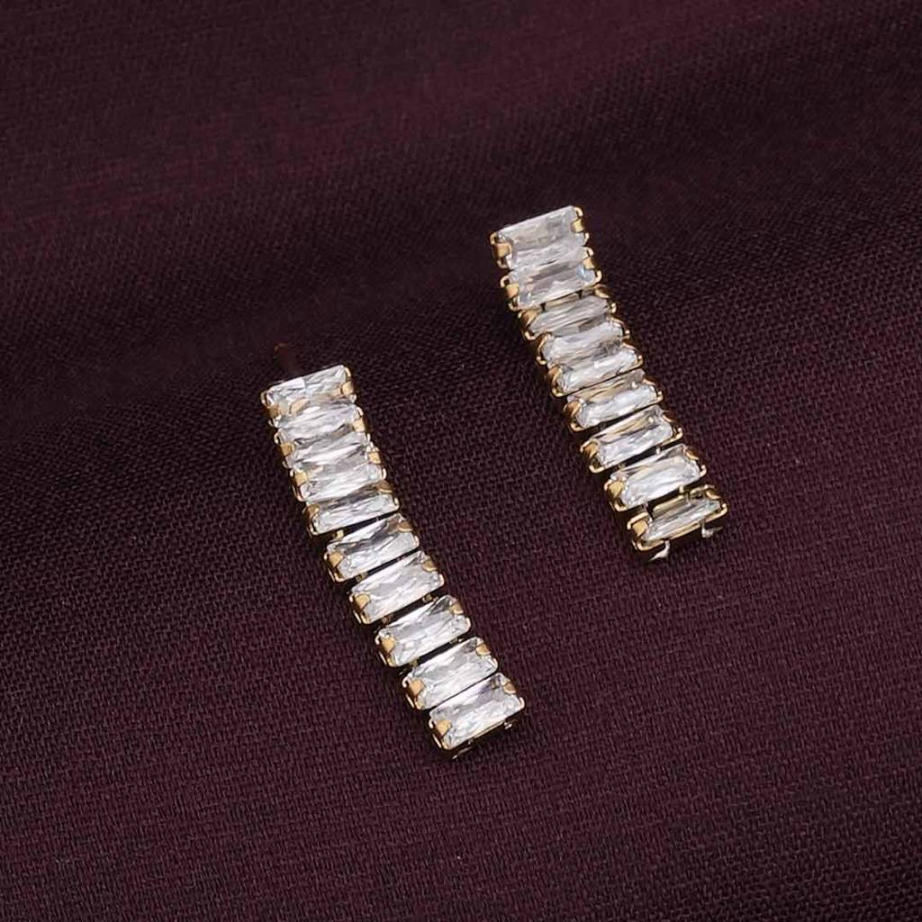 Palmonas Baguette Tennis Drop Earrings For Womens - Waterproof & Anti-Tarnish : PMWSSER305-G