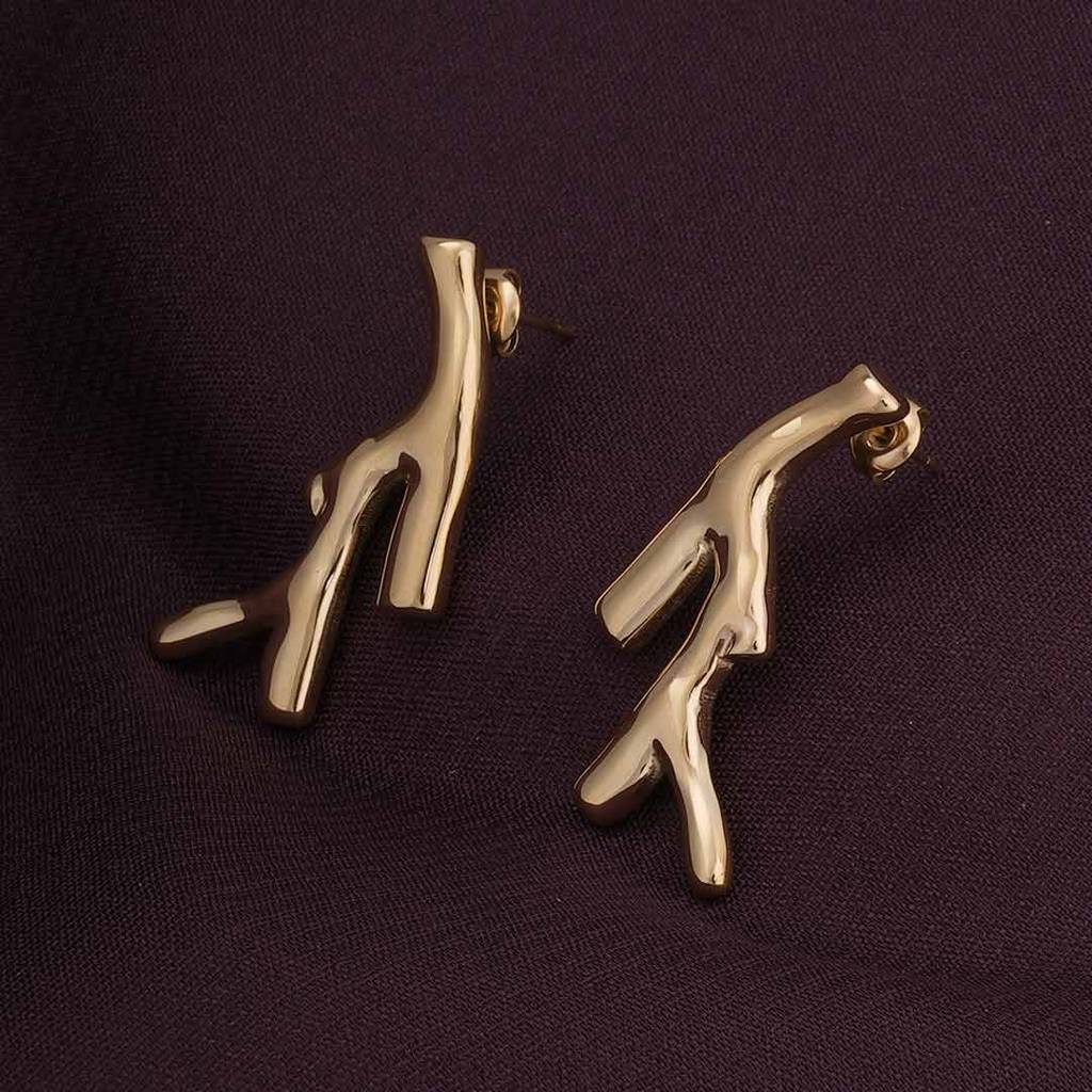 Palmonas Coral Branch Stud Earrings For Womens - Waterproof & Anti-Tarnish : PMWSSER316-G