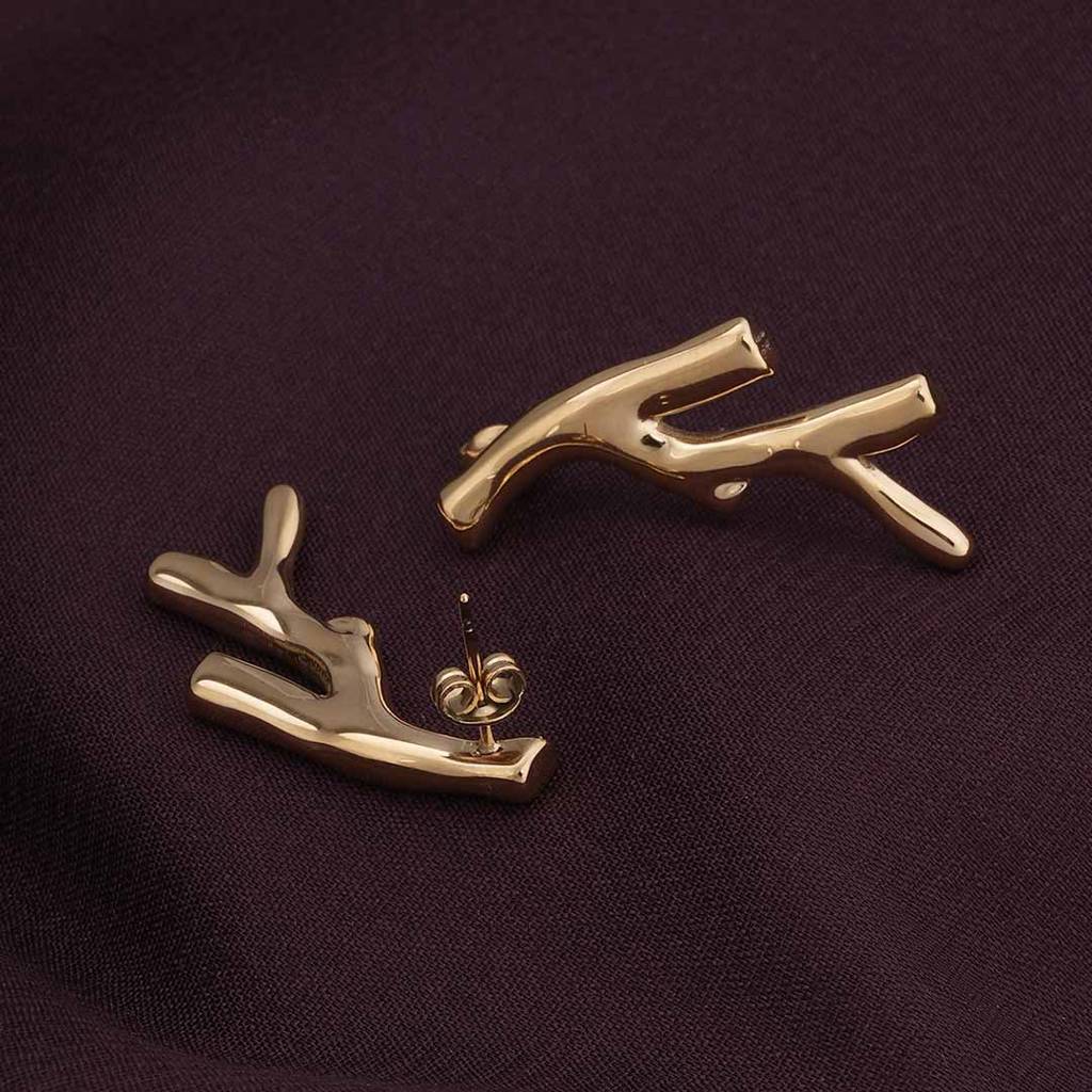 Palmonas Coral Branch Stud Earrings For Womens - Waterproof & Anti-Tarnish : PMWSSER316-G