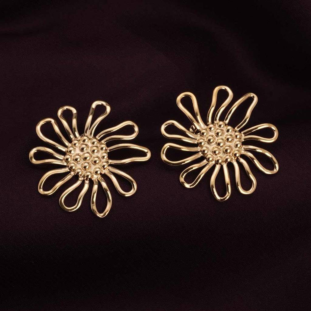 Palmonas Golden Sunflower Stud Earrings For Womens - Waterproof & Anti-Tarnish : PMWSSER317-G