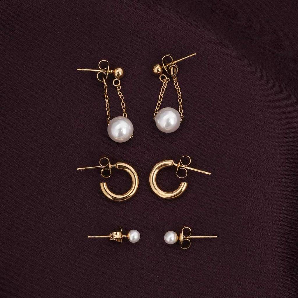 Palmonas Gold Stud And Hoop Earring Set For Womens - Waterproof & Anti-Tarnish : PMWSSER319-G