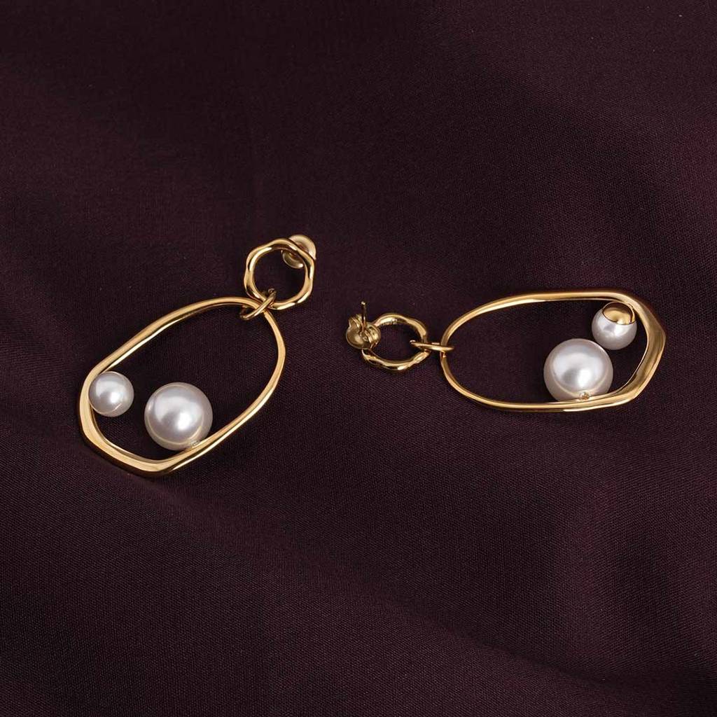 Palmonas Golden Pearl Drop Earrings For Womens - Waterproof & Anti-Tarnish : PMWSSER324-G