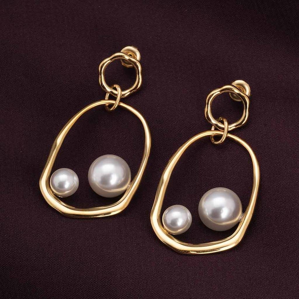 Palmonas Golden Pearl Drop Earrings For Womens - Waterproof & Anti-Tarnish : PMWSSER324-G