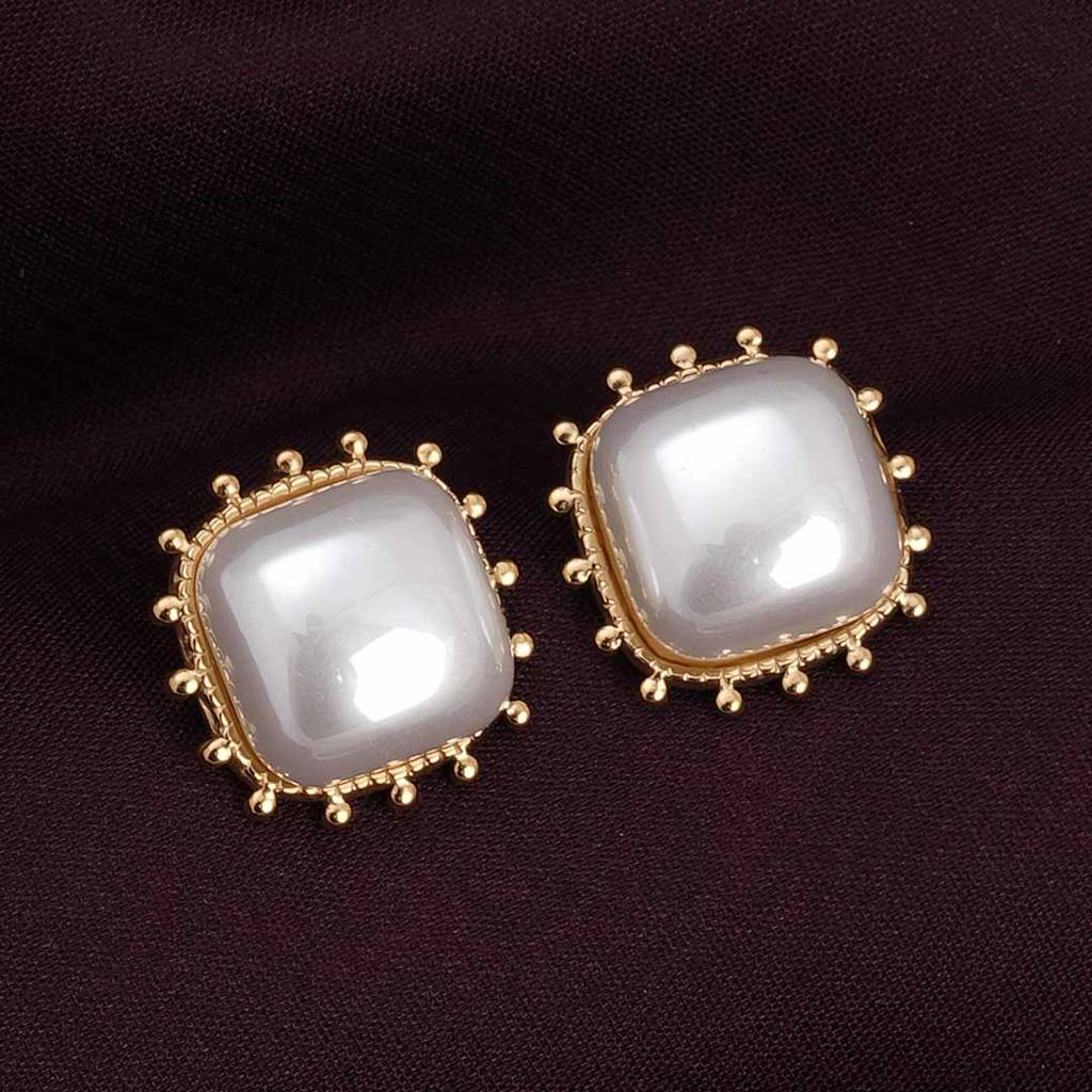 Palmonas Simple Square White Pearl Stud Earrings For Womens - Waterproof & Anti-Tarnish : PMWSSER327-G