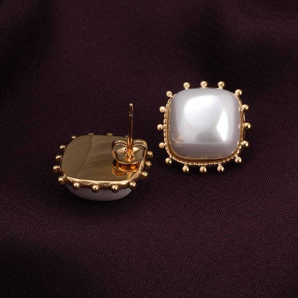 Palmonas Simple Square White Pearl Stud Earrings For Womens - Waterproof & Anti-Tarnish : PMWSSER327-G