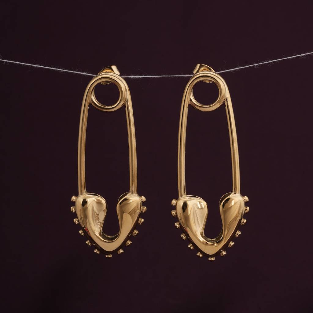 Palmonas Minimalist Safety Pin Hoop Earrings For Womens - Waterproof & Anti-Tarnish : PMWSSER329-G