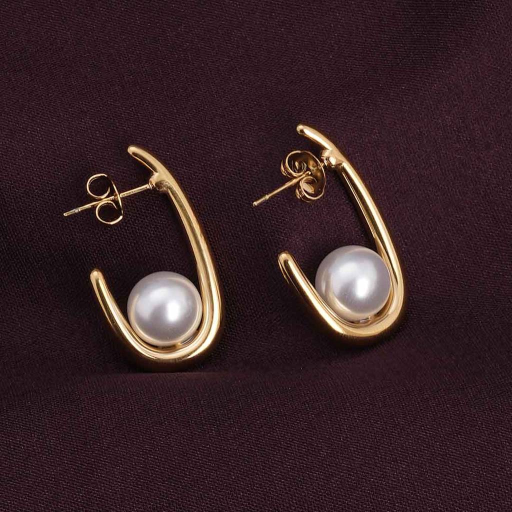 Palmonas Pearl Elegance Hoop Earrings For Womens - Waterproof & Anti-Tarnish : PMWSSER330-G