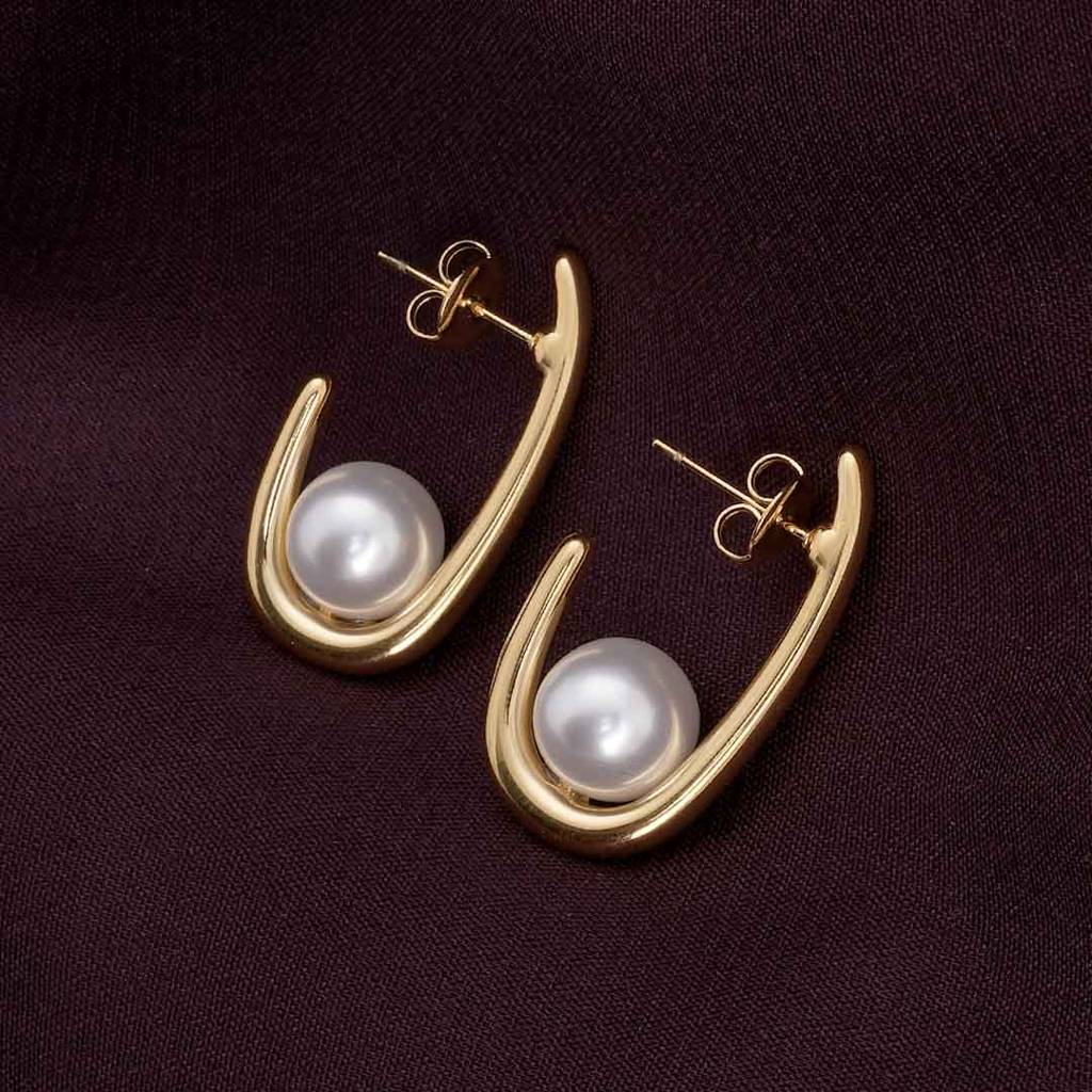 Palmonas Pearl Elegance Hoop Earrings For Womens - Waterproof & Anti-Tarnish : PMWSSER330-G