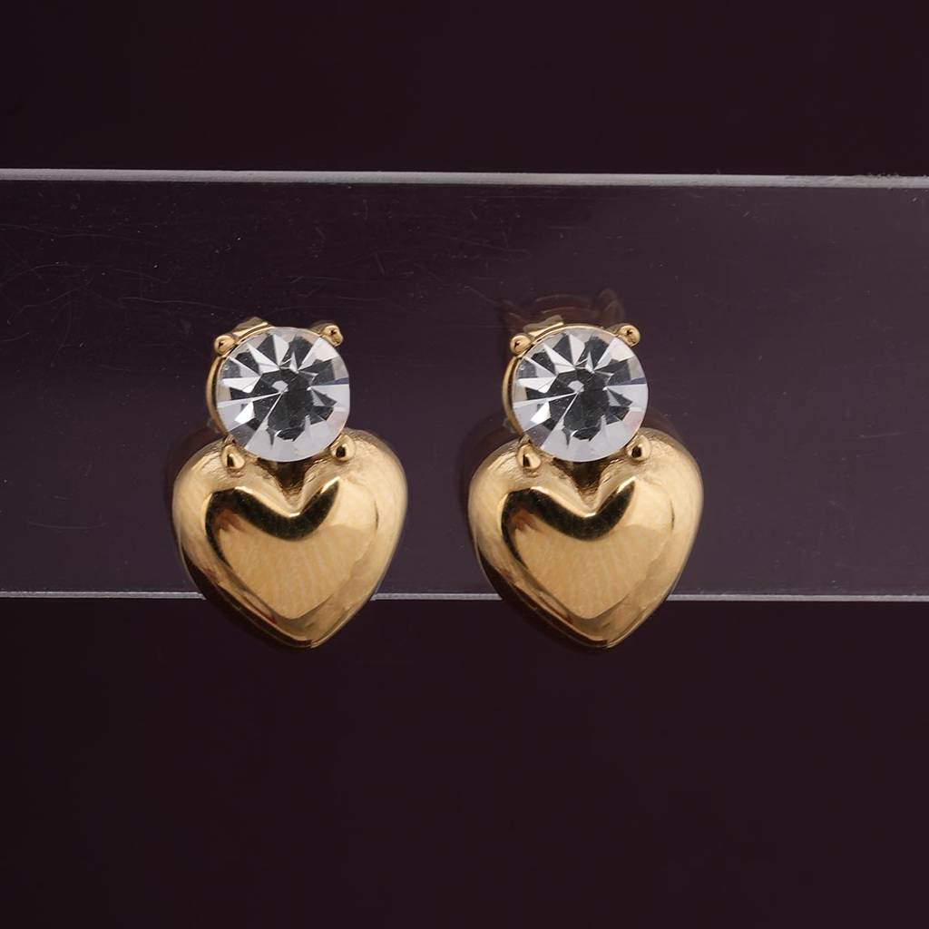 Palmonas Heart Shape Single Stone Drop Earrings For Womens - Waterproof & Anti-Tarnish : PMWSSER334-G