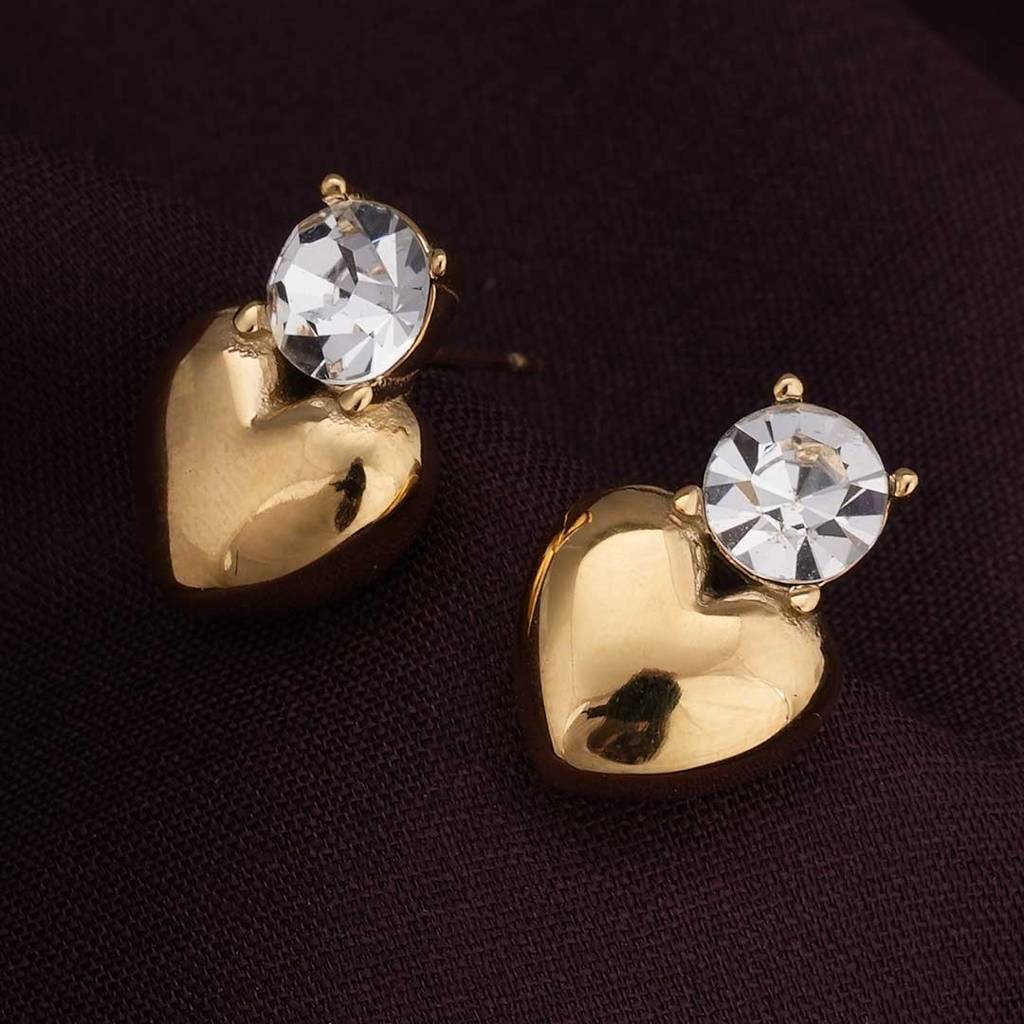 Palmonas Heart Shape Single Stone Drop Earrings For Womens - Waterproof & Anti-Tarnish : PMWSSER334-G
