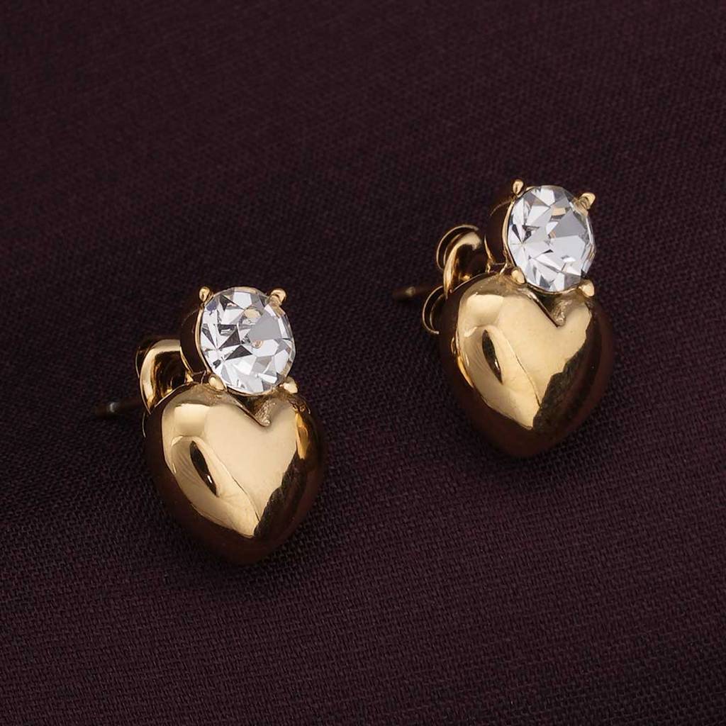 Palmonas Heart Shape Single Stone Drop Earrings For Womens - Waterproof & Anti-Tarnish : PMWSSER334-G