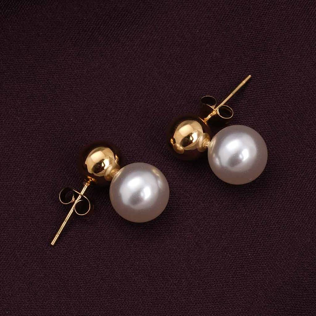 Palmonas Nautica Dome Pearl Drop Earrings For Womens - Waterproof & Anti-Tarnish : PMWSSER336-G