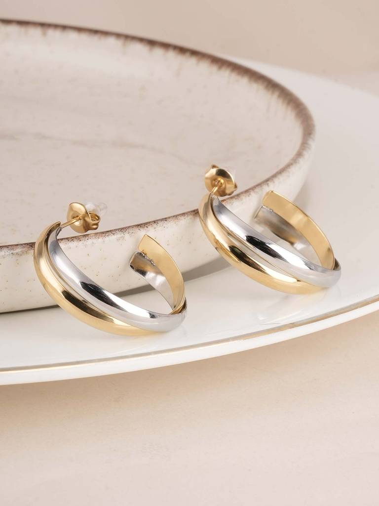 Palmonas Double Layer C Hoop Earrings For Womens - Waterproof & Anti-Tarnish : PMWSSER343-MC