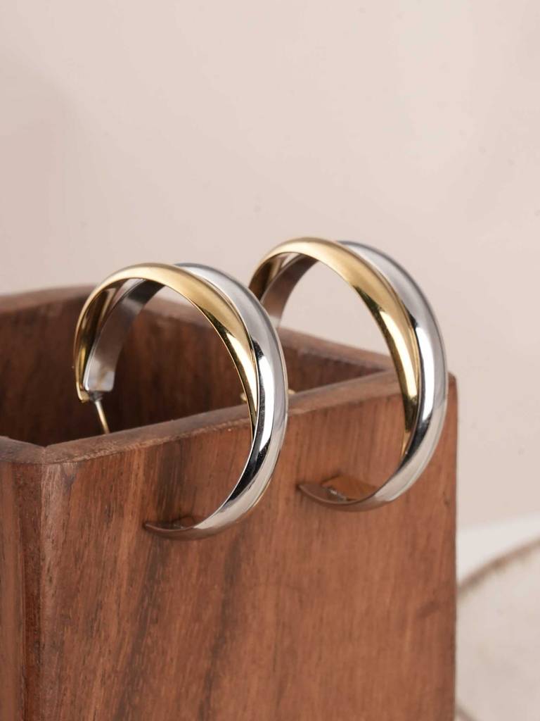 Palmonas Double Layer C Hoop Earrings For Womens - Waterproof & Anti-Tarnish : PMWSSER343-MC