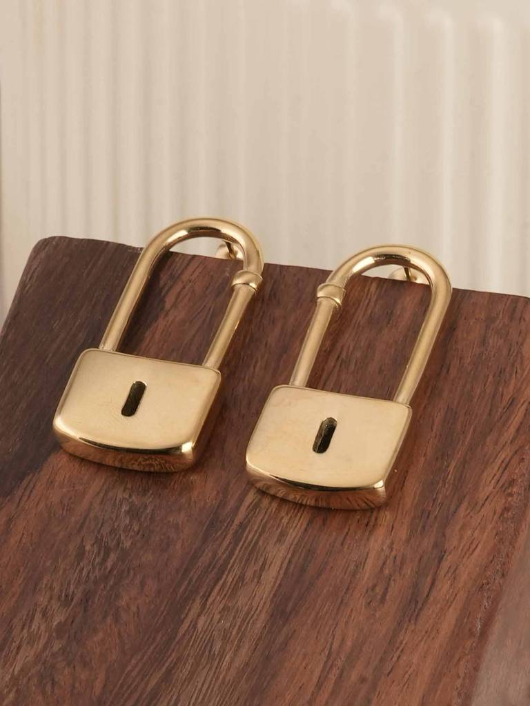 Palmonas Modern Lock Drop Earrings For Womens - Waterproof & Anti-Tarnish : PMWSSER346-G