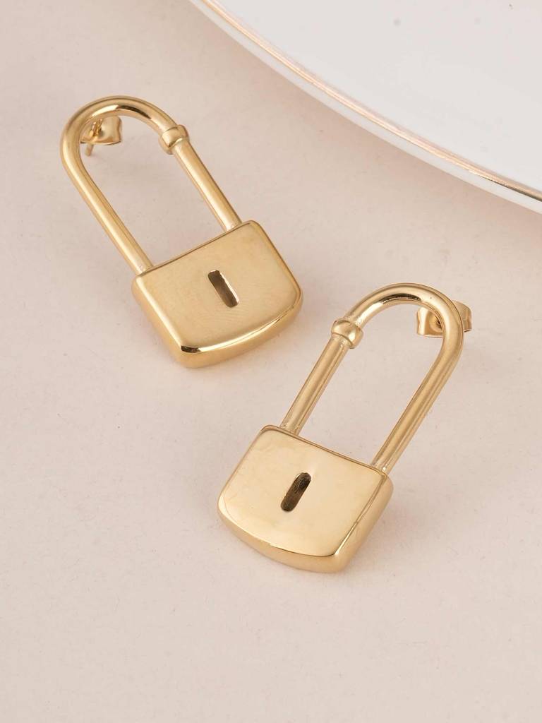 Palmonas Modern Lock Drop Earrings For Womens - Waterproof & Anti-Tarnish : PMWSSER346-G