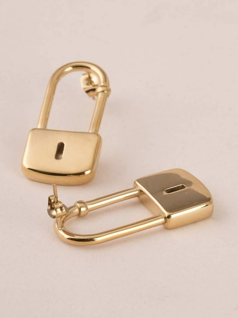 Palmonas Modern Lock Drop Earrings For Womens - Waterproof & Anti-Tarnish : PMWSSER346-G