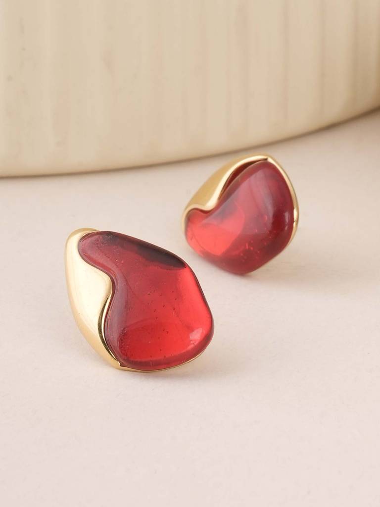Palmonas Red Carnelian Stud Earrings For Womens - Waterproof & Anti-Tarnish : PMWSSER349-G