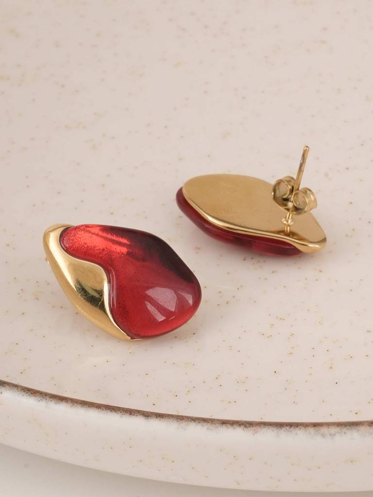 Palmonas Red Carnelian Stud Earrings For Womens - Waterproof & Anti-Tarnish : PMWSSER349-G