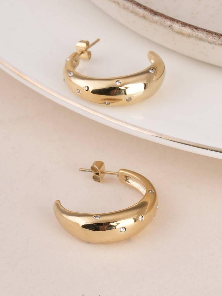 Palmonas Cashew Diamond Studded Hoop Earrings For Womens - Waterproof & Anti-Tarnish : PMWSSER354-G