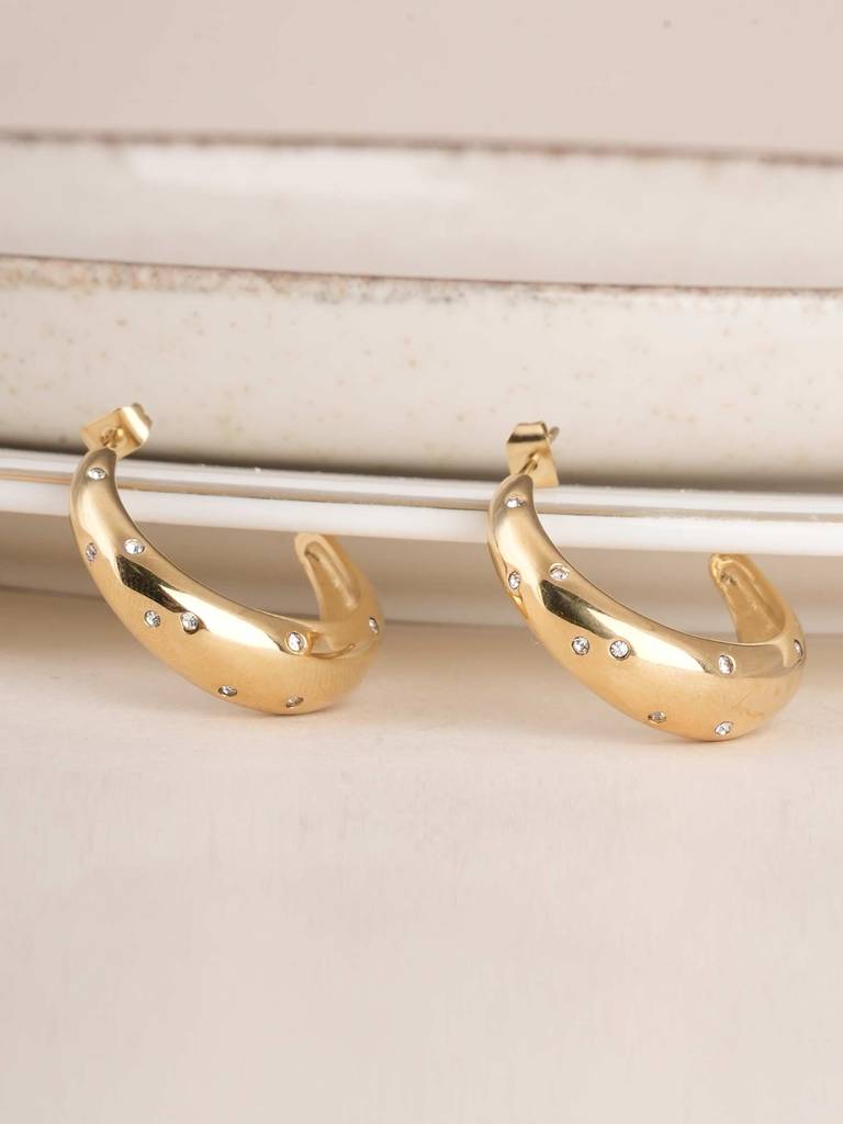 Palmonas Cashew Diamond Studded Hoop Earrings For Womens - Waterproof & Anti-Tarnish : PMWSSER354-G
