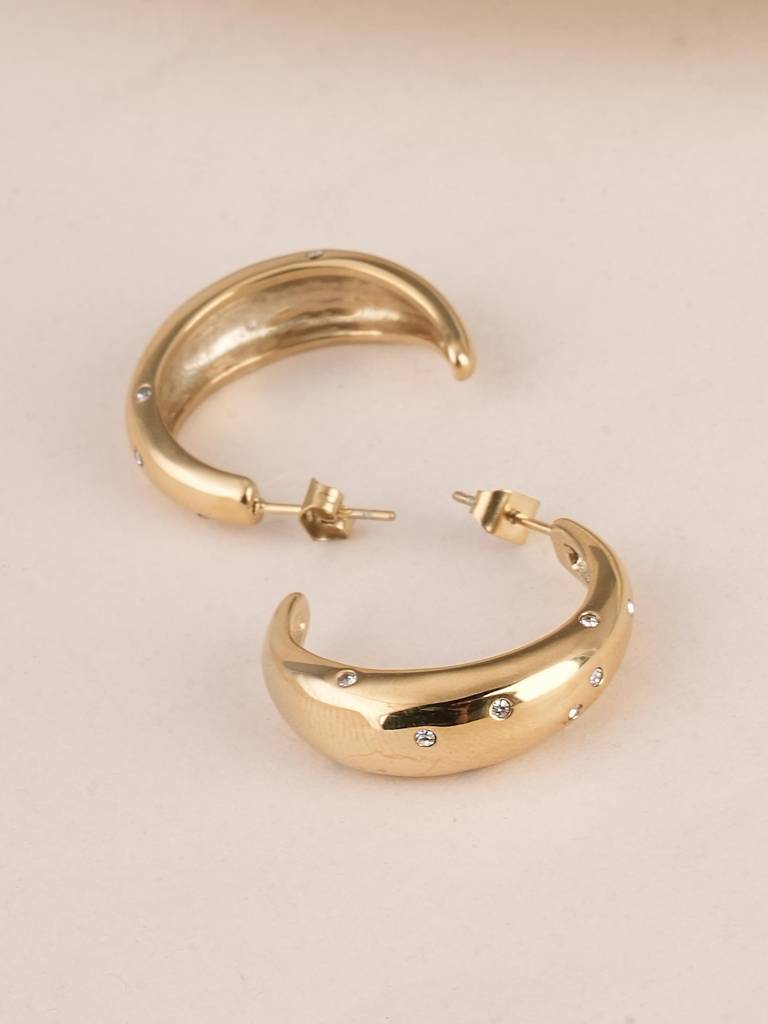 Palmonas Cashew Diamond Studded Hoop Earrings For Womens - Waterproof & Anti-Tarnish : PMWSSER354-G