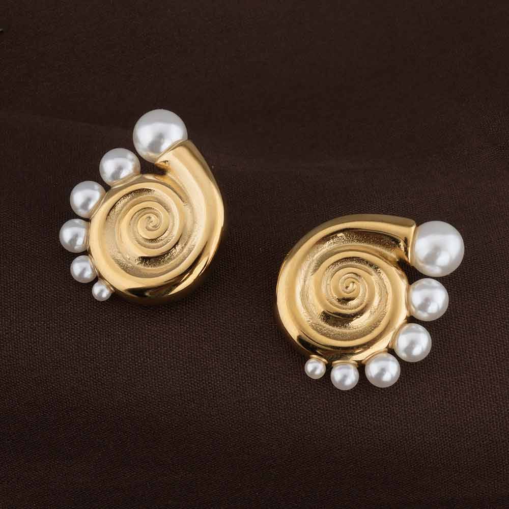 Palmonas Pearl Snail Shell Stud Earrings For Womens - Waterproof & Anti-Tarnish : PMWSSER365-G