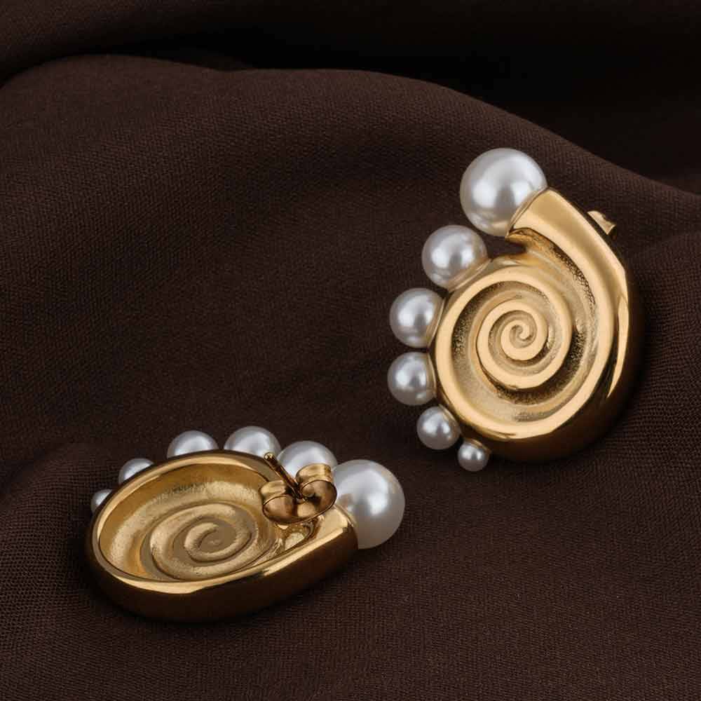 Palmonas Pearl Snail Shell Stud Earrings For Womens - Waterproof & Anti-Tarnish : PMWSSER365-G
