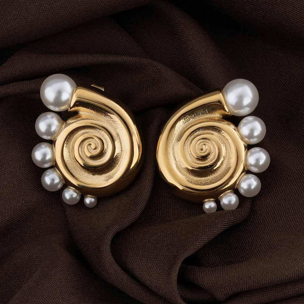 Palmonas Pearl Snail Shell Stud Earrings For Womens - Waterproof & Anti-Tarnish : PMWSSER365-G